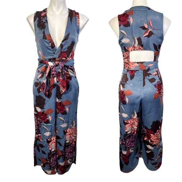 Karlie jumpsuit size 8 blue sleeveless multicolor floral spring party casual - Picture 1 of 7